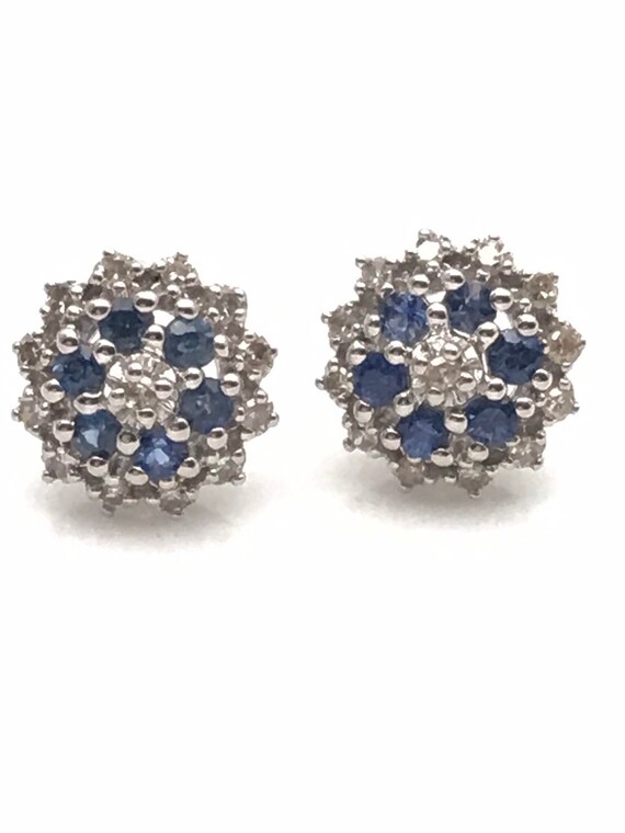 Women//Children 14K Solid YG 2 Row Sapphire September Birthstone Huggie Earrings