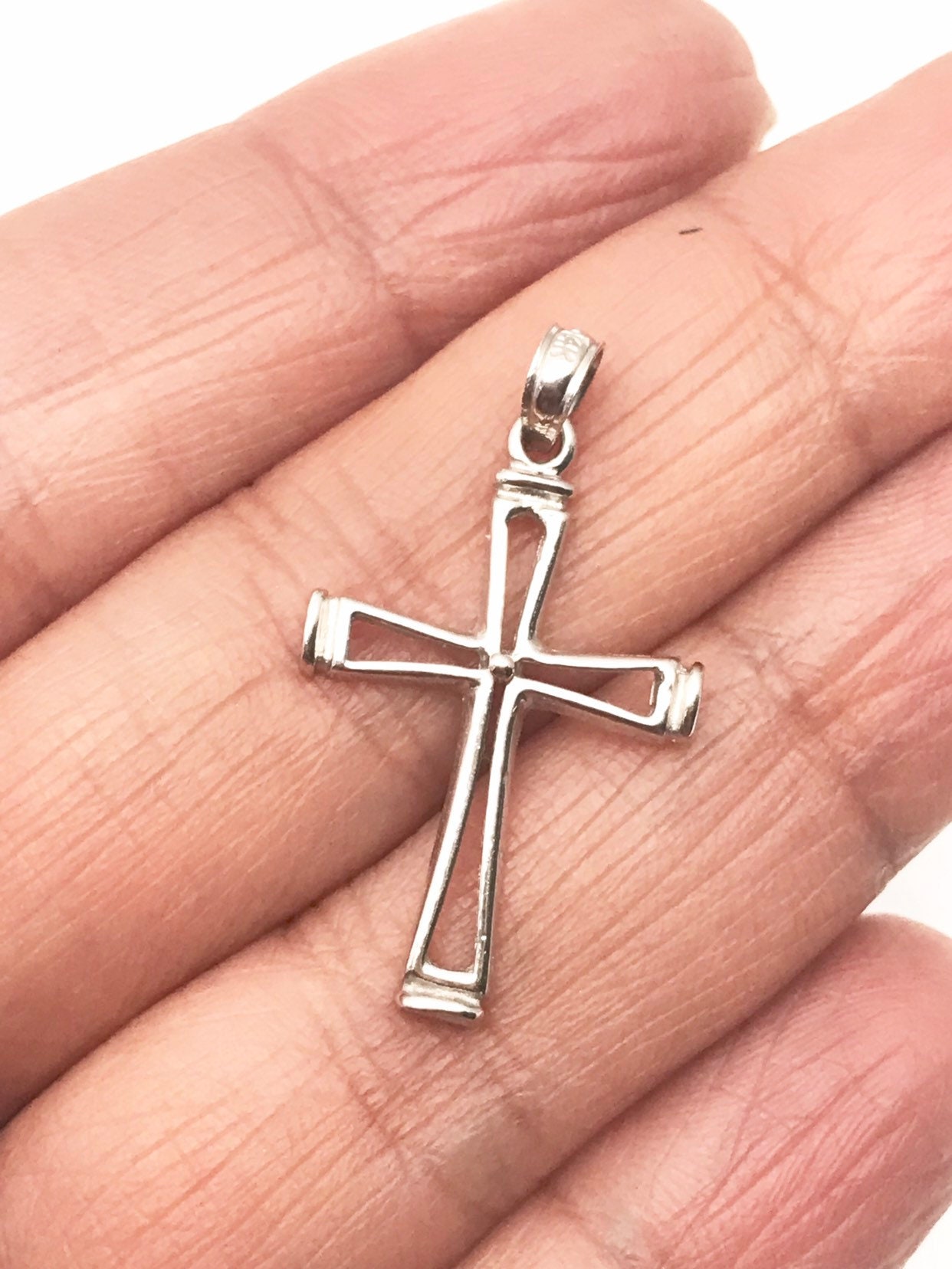 14k Solid Gold Cross Necklace White Gold Cross Pendant Etsy