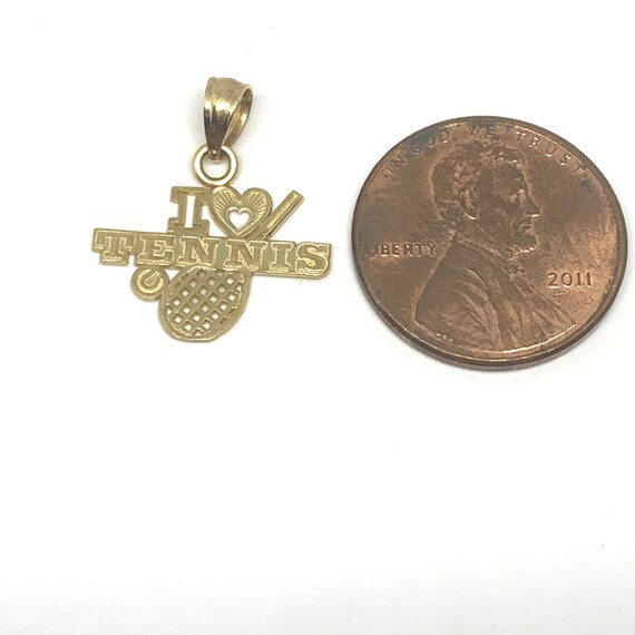 14k Gold I Love Tennis Charm Pendant, Tennis Rack… - image 5