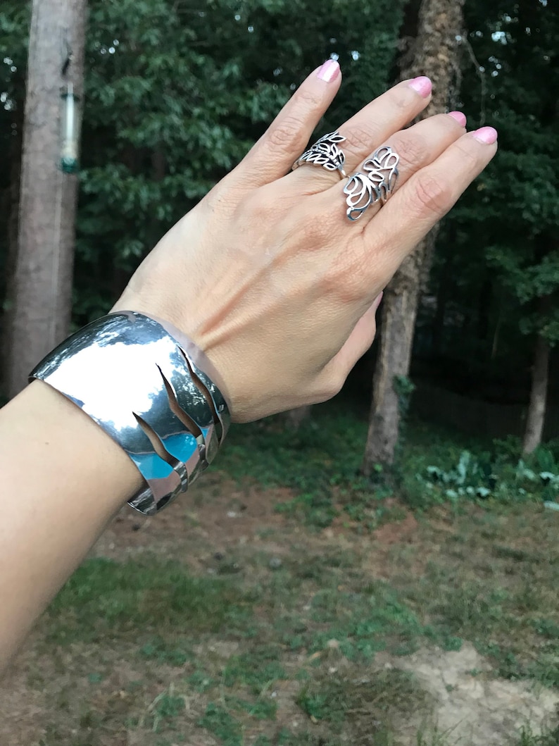 Silver Cuff Bracelets For Women Wide Statement Bracelet Wave Etsy