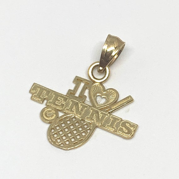 14k Gold I Love Tennis Charm Pendant, Tennis Rack… - image 3