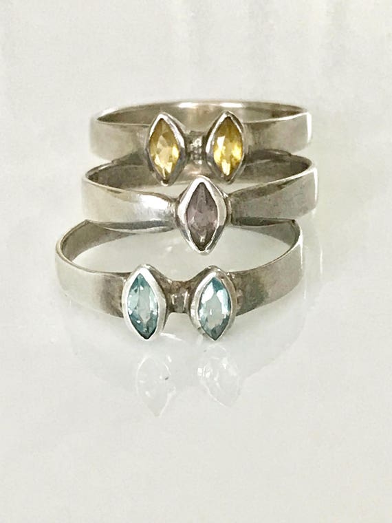 Sterling Stack Rings,  Silver Stacking Ring, Blue… - image 3