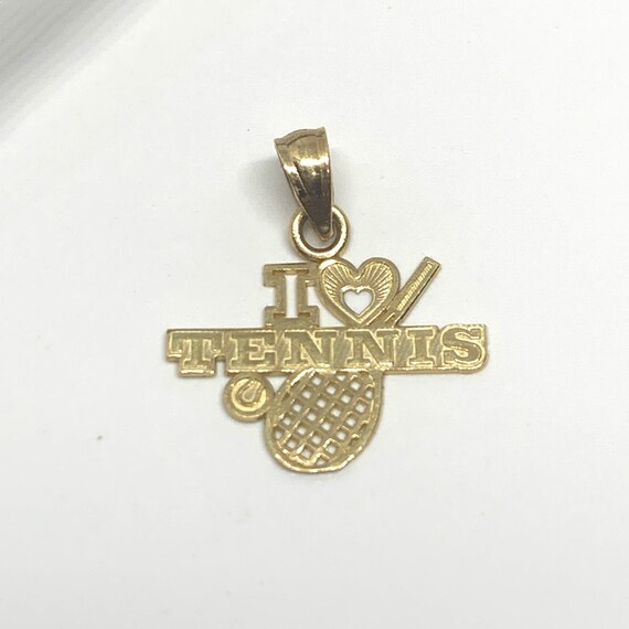 14k Gold I Love Tennis Charm Pendant, Tennis Rack… - image 8