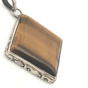 Tigers Eye Pendant For Necklace, Sterling Silver Gemstone Pendant,  Natural Stone, Large Boho Pendant, Unisex