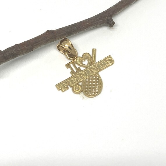 14k Gold I Love Tennis Charm Pendant, Tennis Rack… - image 7