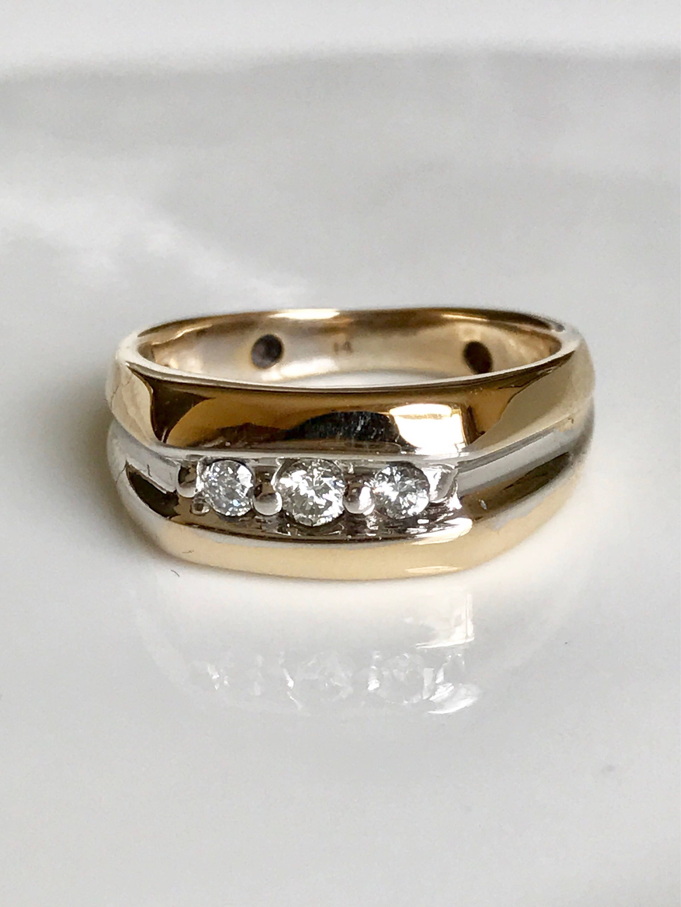 14k White Yellow Gold Men's Wedding Ring .50 Ct. Diamond | Etsy