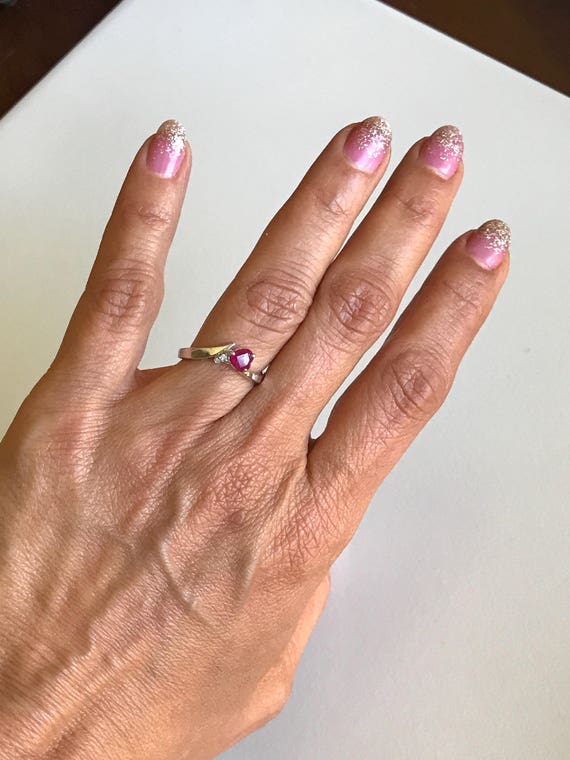 Dainty Ruby Engagement Ring, Natural Ruby Heart P… - image 2