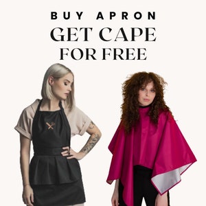 Personalized apron for hairdresser + free short pink waterproof cape. Protect Your clothes with professional apron and Your customer too