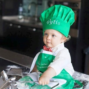 Personalized apron for baby boy, Toddler Apron, Kids Gift, Embroidered Apron set for little boy, Embroidered Chefs Hat