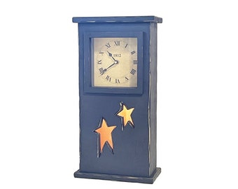 Primitive Tall Star Mantel or Wall Clock/Nightlight- Navy