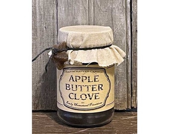 Primitive Candle, Country Candle, Rustic Candle, Apple Butter Clove Scented Jar Candle