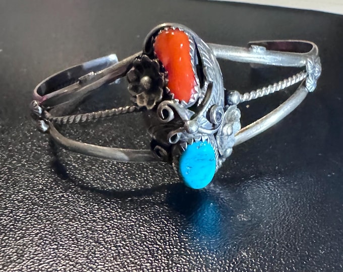 Vintage Coral and Turquoise Cuff Bracelet