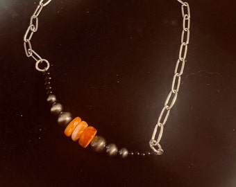 Orange Spiny and Navajo Pearl Necklace