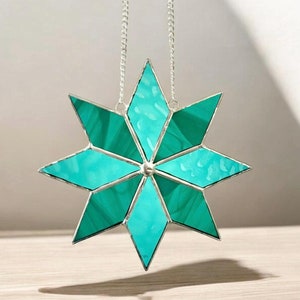 Handmade Stained Glass Star Suncatcher: Teal Window Decoration