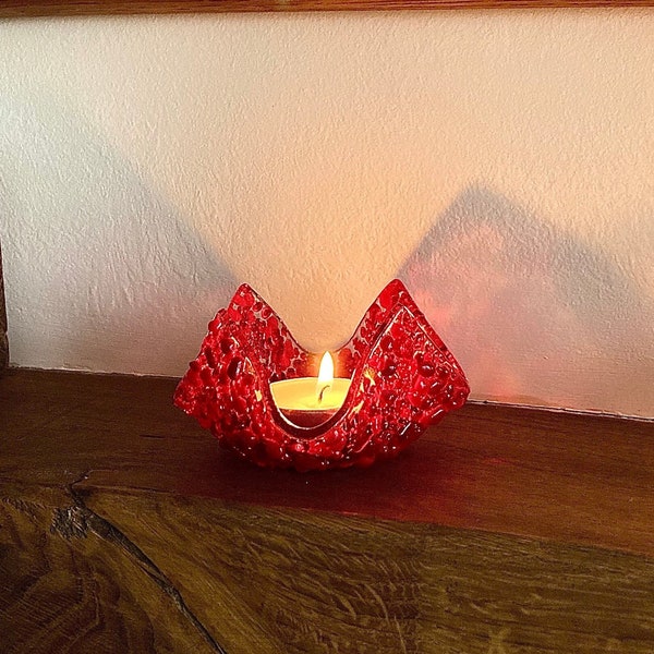 Handmade Red Glass Tealight Candle Holder