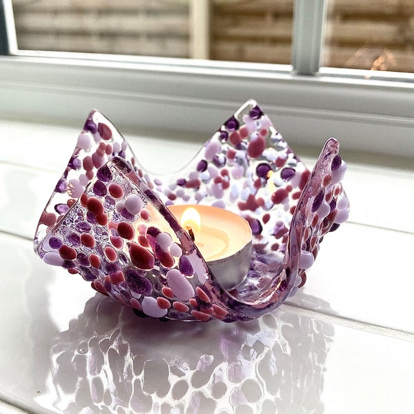 Handmade Purple Fused Glass Candle Holder