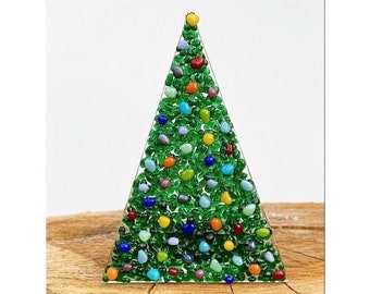 Rainbow Coloured Christmas Tree Glass Candle Holder