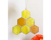 Stained Glass Honeycomb Suncatcher, Honey Bees Wax, Geometric Pattern