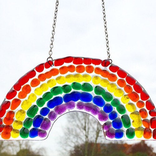 Handmade Glass Rainbow Suncatcher Fused Glass Etsy UK