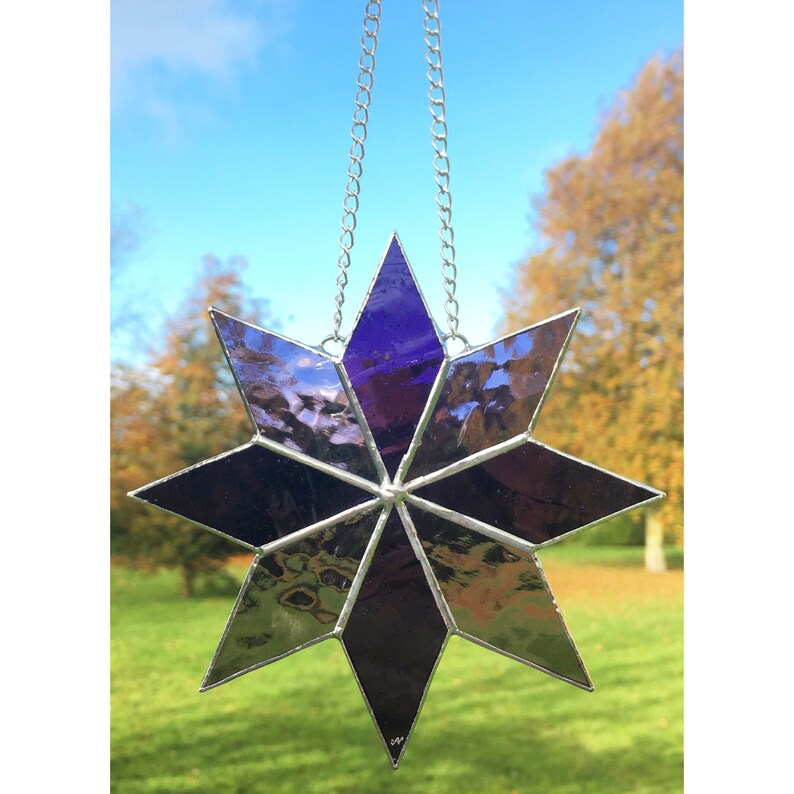 Glasinlood paarse ster suncatcher decoratie traditionele Etsy Nederland