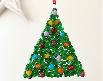 Rainbow Fused Glass Christmas Tree Suncatcher Decoration