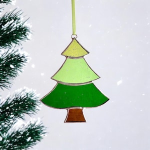 Stained Glass Christmas Tree Decoration, Hanging Christmas Tree Suncatcher Ornament