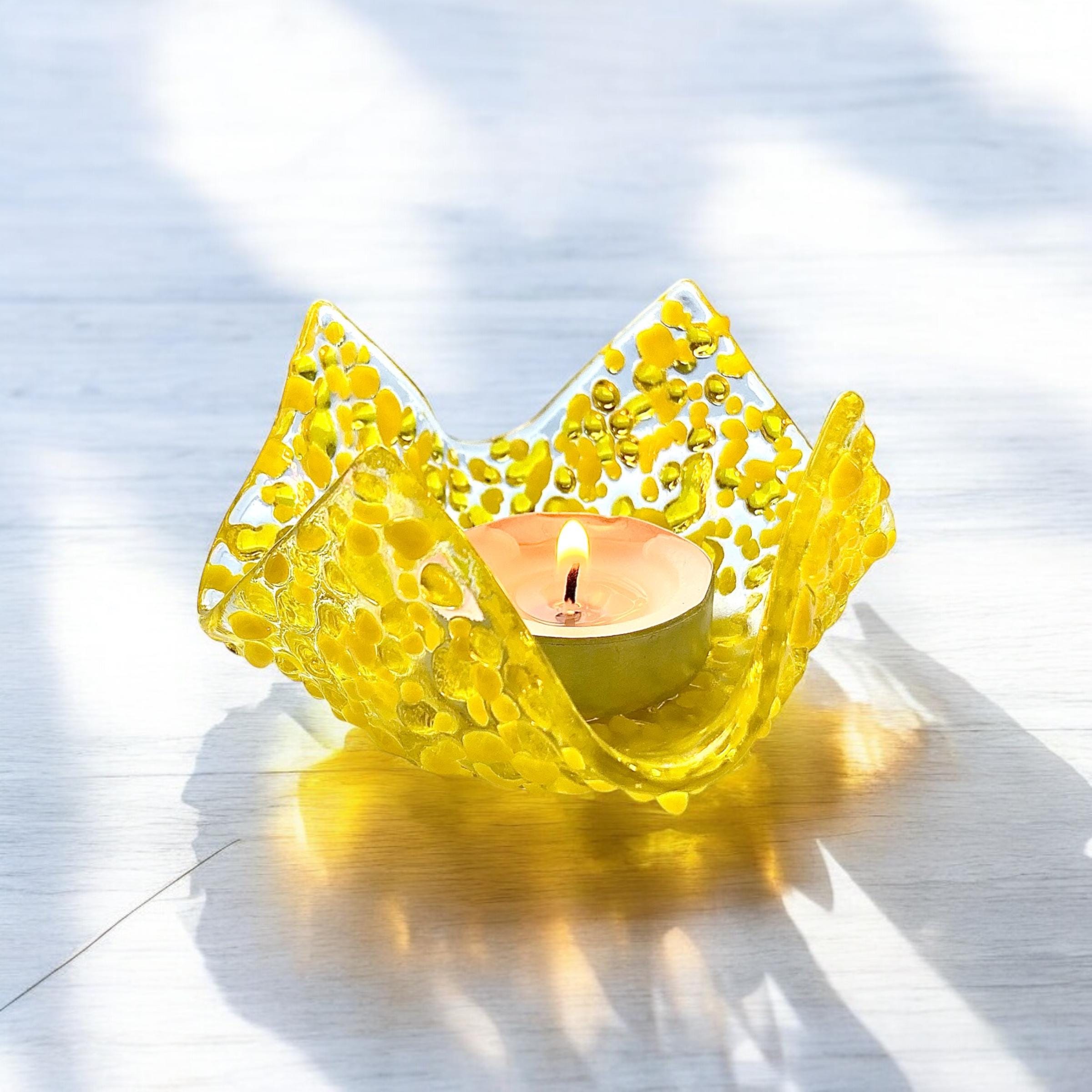 Stained glass yellow candle holder