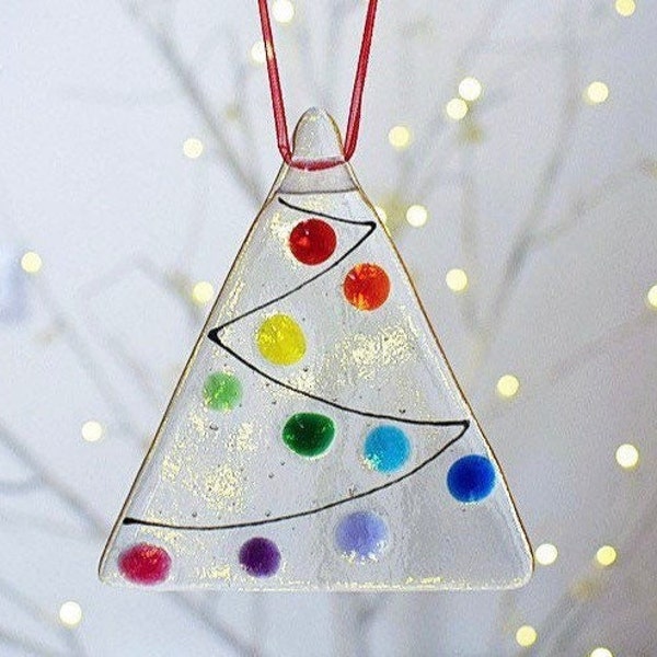 Rainbow Christmas Tree Decoration, Colourful Fused Glass Christmas Ornament, Stained glass suncatcher