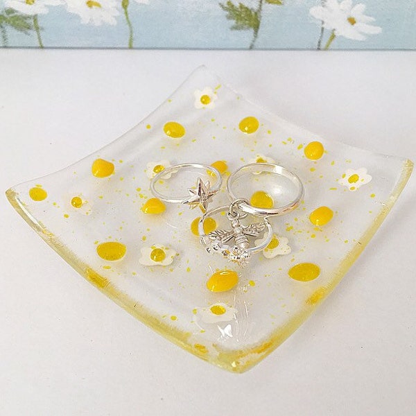 Small Fused Glass Yellow Ring Dish