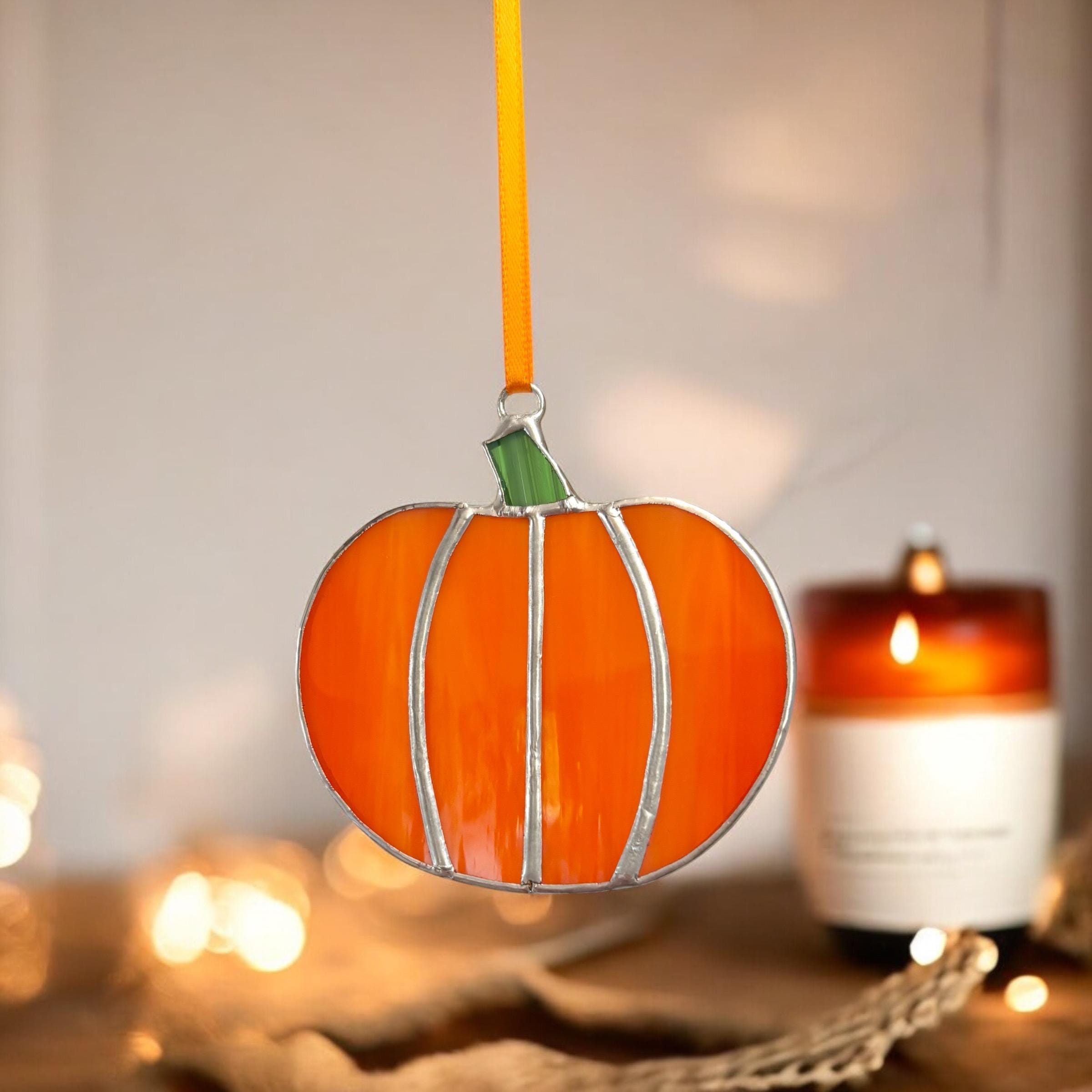 Small Stained Glass Pumpkin Hanging Window Suncatcher Decoration