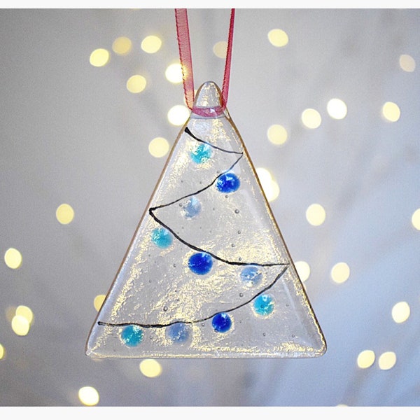 Ornement de Noël fait à la main, décoration d’arbre en verre fondu bleu