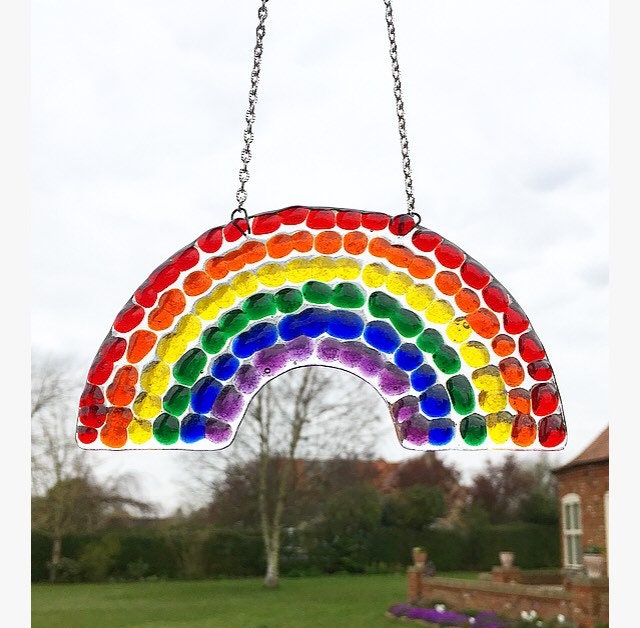 Fused glass rainbow suncatcher Handmade Stained glass rainbow Etsy
