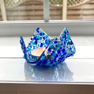 Blue Freckled Glass Candle Holder main image 1