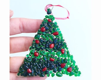 Red and Green Fused Glass Christmas Tree Suncatcher Decoration