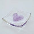 Handmade Purple Fused Glass Love Heart Jewellery Dish, Small Square Dish