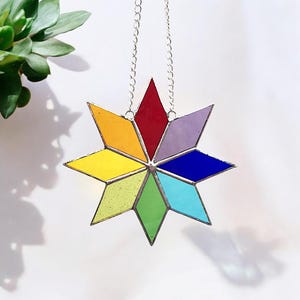 Rainbow Stained Glass Star Suncatcher: Handmade Window Decoration