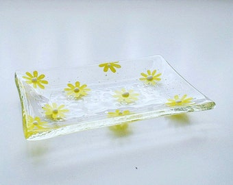 Handmade Jewellery, Soap, Trinket Dish, Pretty Yellow Daisy Flower Pattern