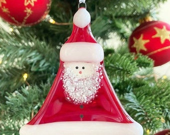 Handmade Christmas Tree Decoration, Glass Father Christmas Santa ornament