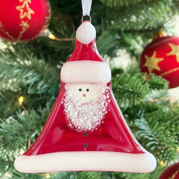 Handmade Christmas Tree Decoration, Glass Father Christmas Santa ornament