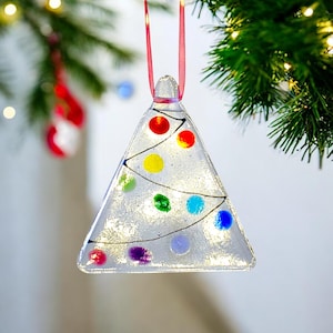 Rainbow Christmas Tree Decoration, Colourful Fused Glass Christmas Ornament, Stained glass suncatcher