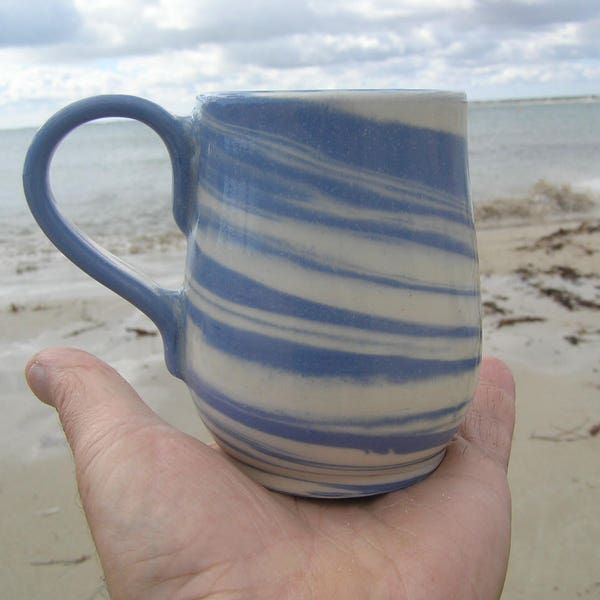 Blue porcelain mug - blue and white swirl mug - Australian pottery - ceramic mug - Blue marbled mug - blue stoneware