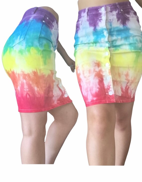 Todyefor Denim Pencil Skirt Rainbow Pride