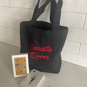 Canasta tote with playing cards