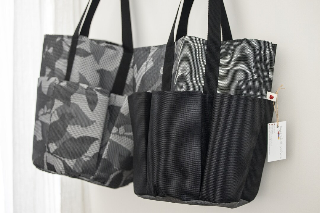 Large Tote Bags Full of Pockets Textaline Tote Everyday Etsy