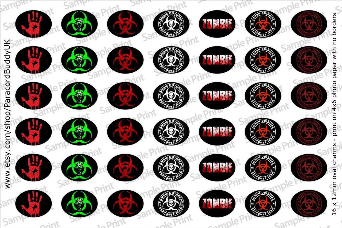 Zombie Paracord Shoelace Charm Template 12x16mm Image Download Etsy