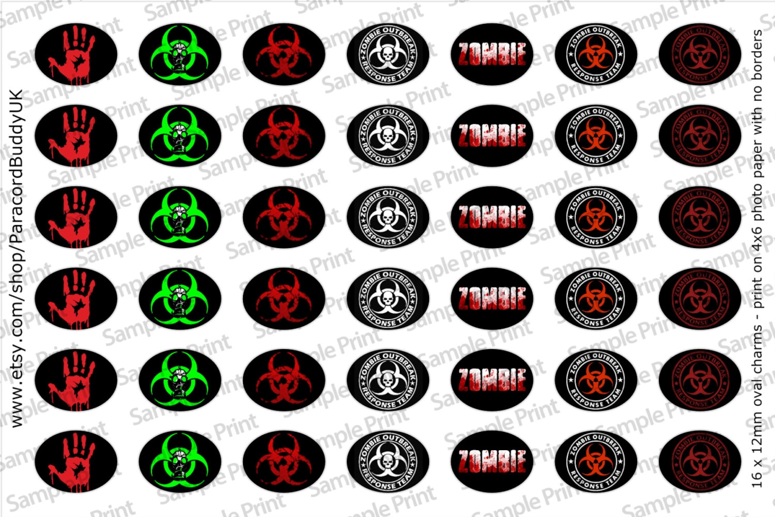 Zombie Paracord Shoelace Charm Template 12x16mm Image Download Etsy