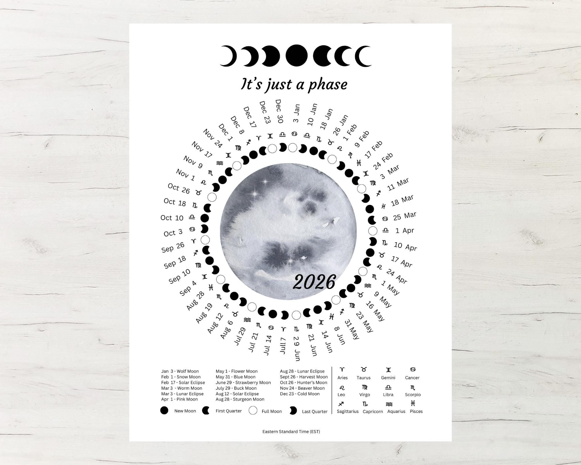 2026 TYPE-MOONカレンダー 2026 Lunar Calendar, Zodiac Astrology Moon Phases, Astrology