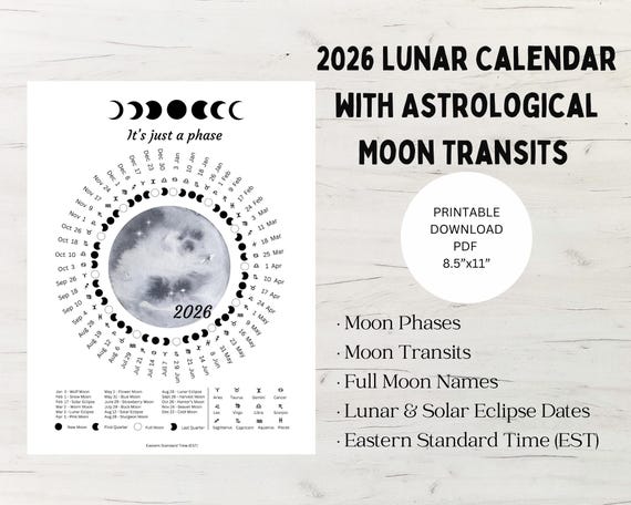2026 Lunar Calendar, Zodiac Astrology Moon Phases, Astrology