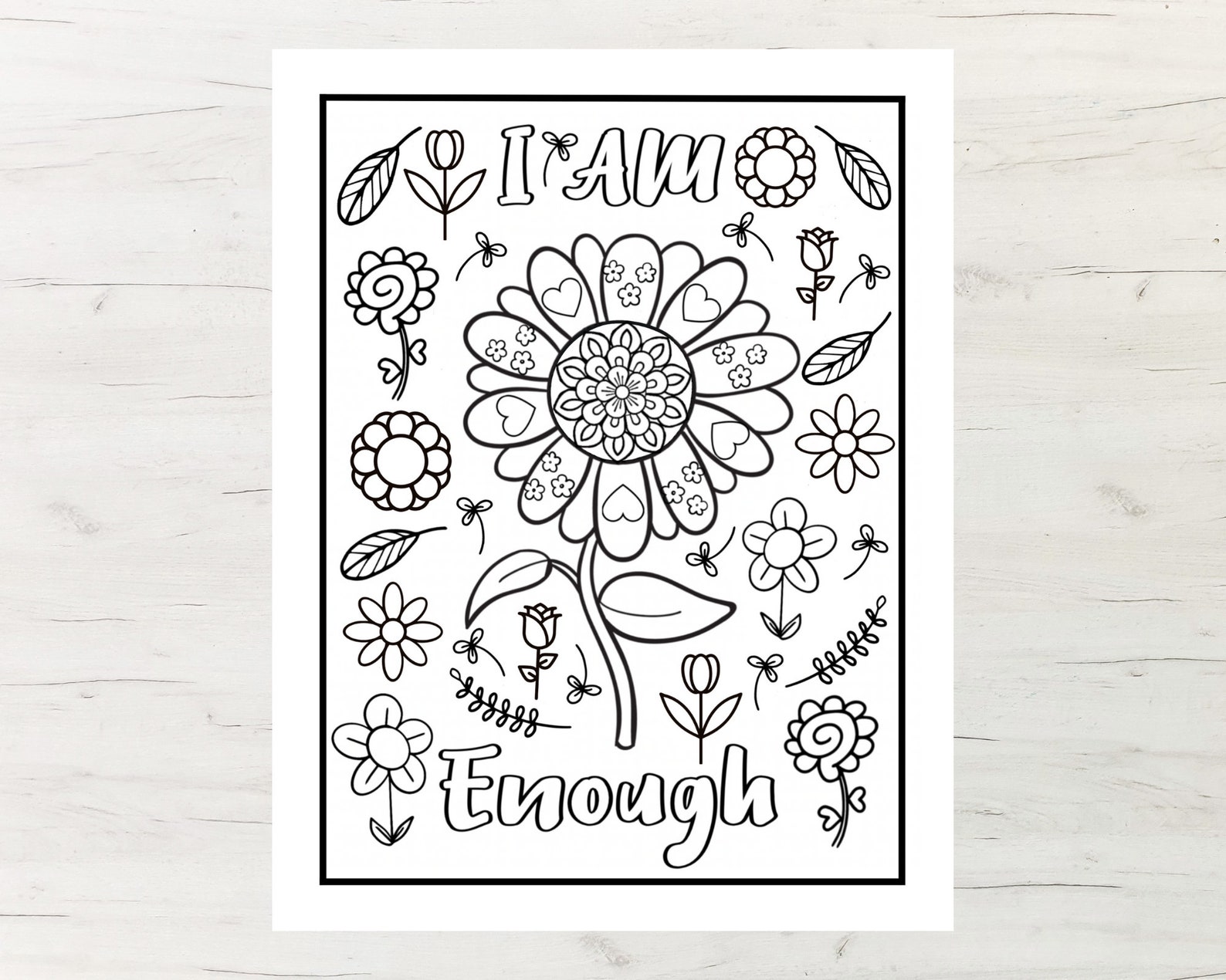 Affirmation I Am Enough Coloring Page for Adults, Self Love Affirmation