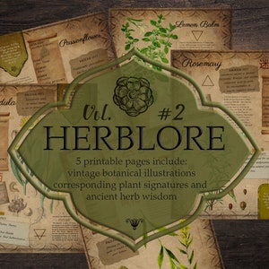 Printable Book of Shadows Herblore Pages Vol 2, herbarium, correspondence, herbal, botanical illustration, alchemy, grimoire, junk journal
